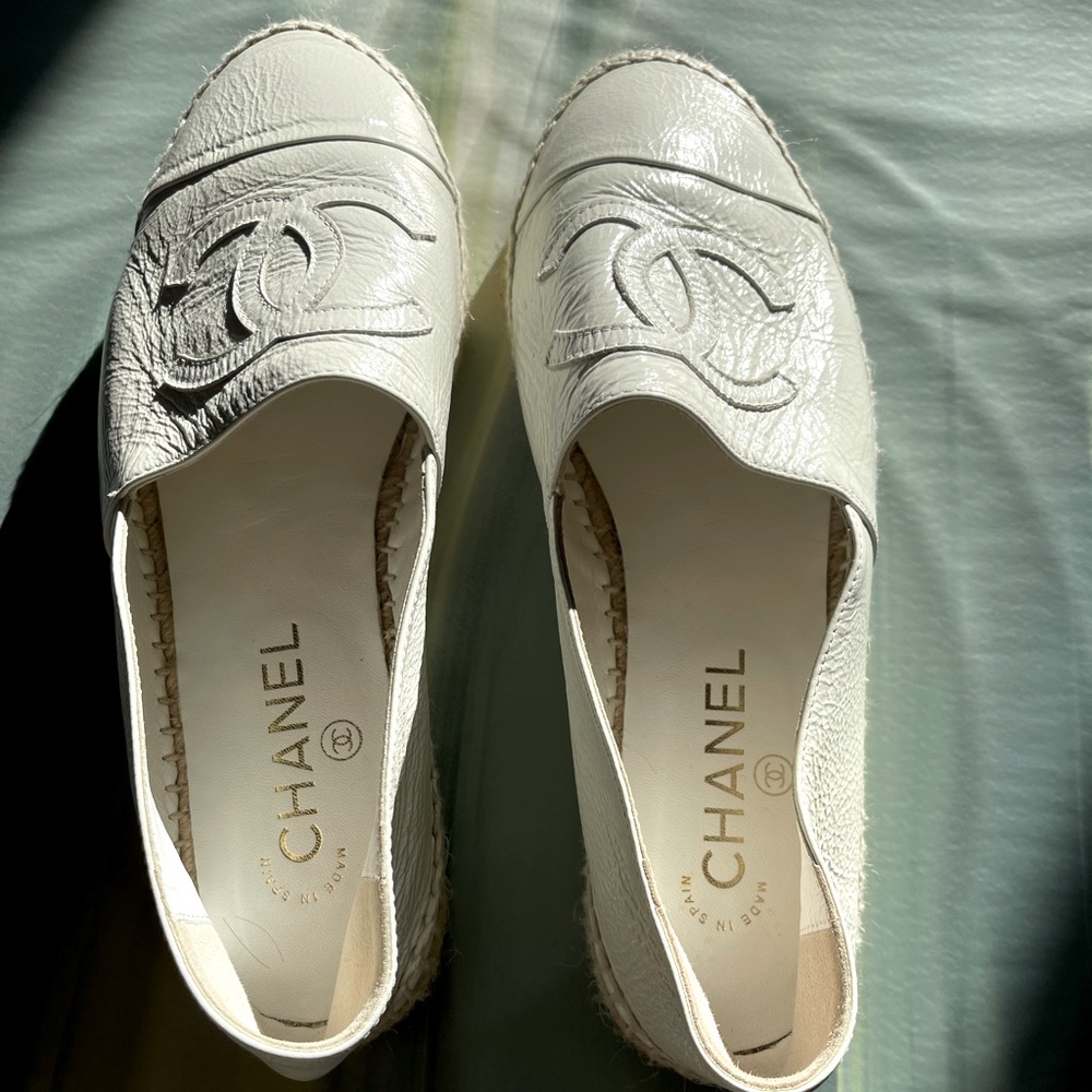 Chanel Patent Leather Espadrilles White